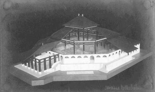 Rancangan awal Karsten untuk volkstheater, dalam pelaksanaannya Gedung Sobokartti lebih kecil.